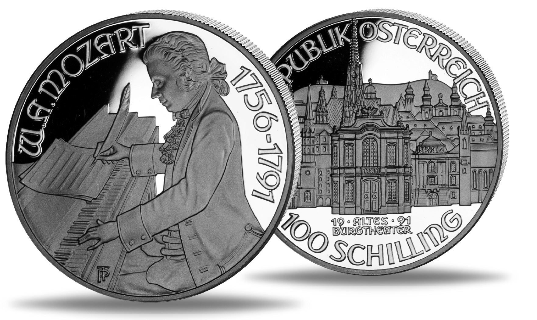 Sterreich Schilling Mozart Burgtheater Silber M Nzen