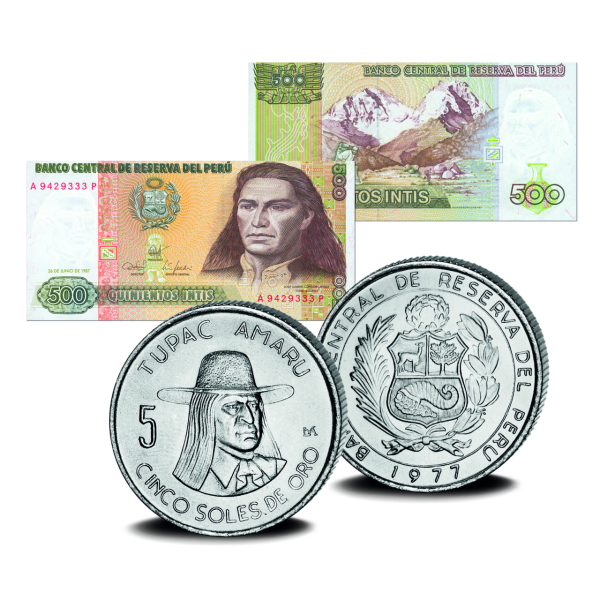 Münz-u. Banknoten-Satz Tupac Amaru - Peru