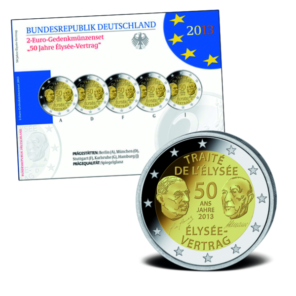 5x 2 Euro „Élysée-Vertrag - Polierte Platte“ Blister