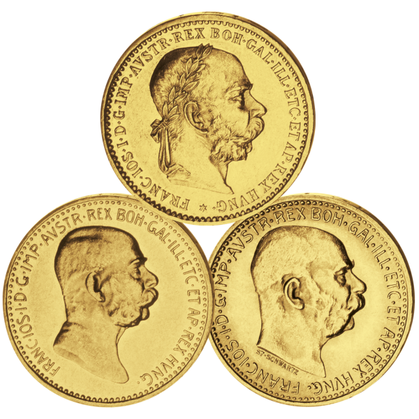 Kaisertum Österreich, Haus Habsburg, 3x10 Kronen 1892-1911 Gold-Satz, Kaiser Fra