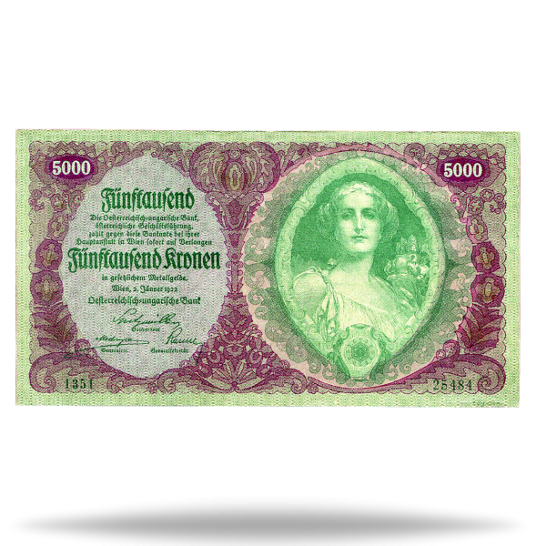 Republik Österreich, 5000 Kronen 1922, Österreicherin - Banknote Vorderseite