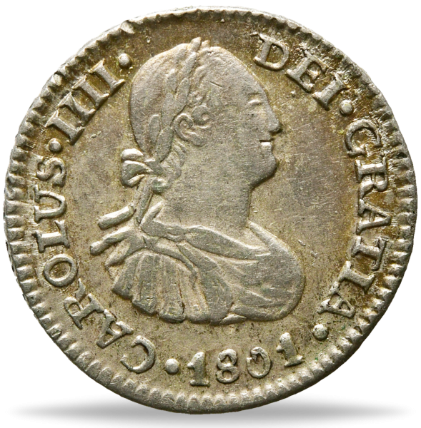 Mexiko, 1/2 Real 1801, König Karl IV. Münze Vorderseite