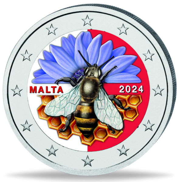 Malta, 2 Euro Maltesische Honigbiene, 2024, bfr., Farbappl. - Münze Vorderseite