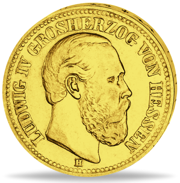 Hessen 10 Mark „Großherzog Ludwig IV.“ 1880 - Gold - Münze Vorderseite