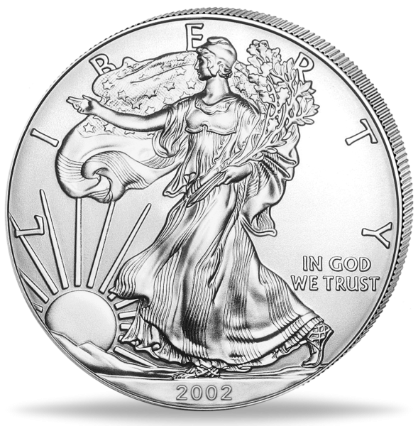 1 US Dollar American Eagle  2002 1 Unze Silber - Münze Vorderseite