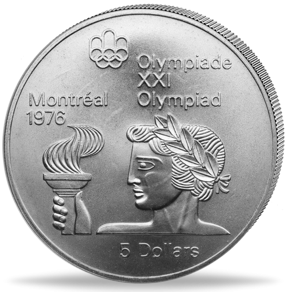 Kanada, 5 Dollar Athlet mit Fackel – Montreal 1974, Silber - Münze Vorderseite