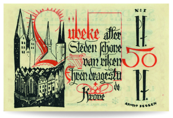 Notgeldsatz Stadt Lübeck 50 Pfennig Banknote - Vorderseite 01