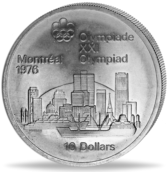 10 Dollar Olympiade Montreal Skyline - Münze Vorderseite