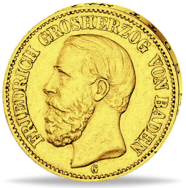 20 Mark 1874, Großherzog Friedrich I. - Vorderseite Münze