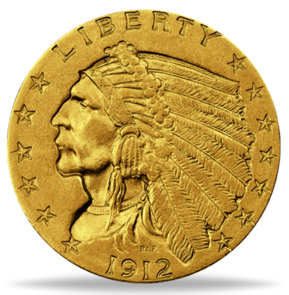 2, 5 Dollar Indian-Chief 1912 - Vorderseite Münze