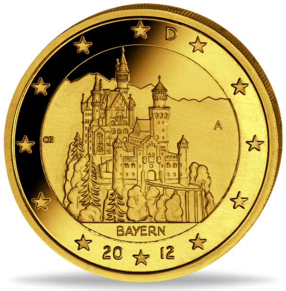 2 Euro „Schloss Neuschwanstein“ 24 Karat-Goldveredlung - Münze Vorderseite