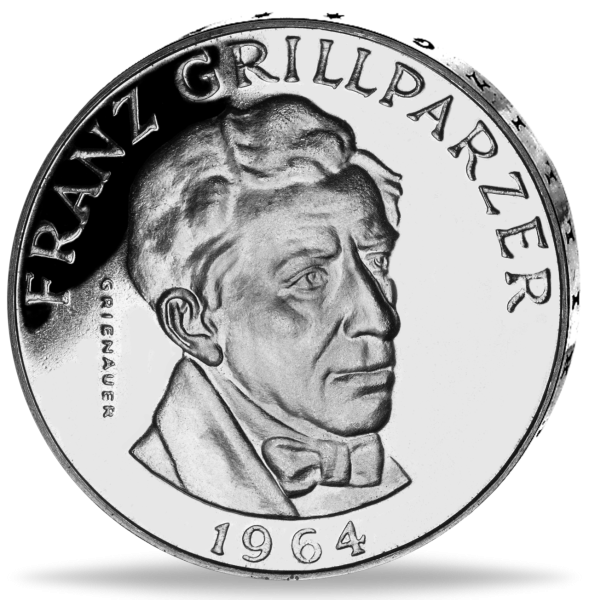 Österreich, 25 Oes-Fehlprägung „Grillparzer“, Silber, PP - Münze Vorderseite