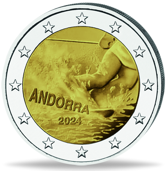 2 Euro 100 Jahre Skisport in Andorra, 2024, bfr. in Coincard - Münze Vorderseite