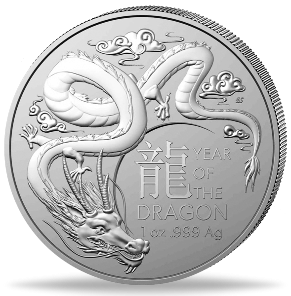 Australien 1 Dollar Jahr des Drachen 1 Unze Silber 2024 - Münze Vorderseite