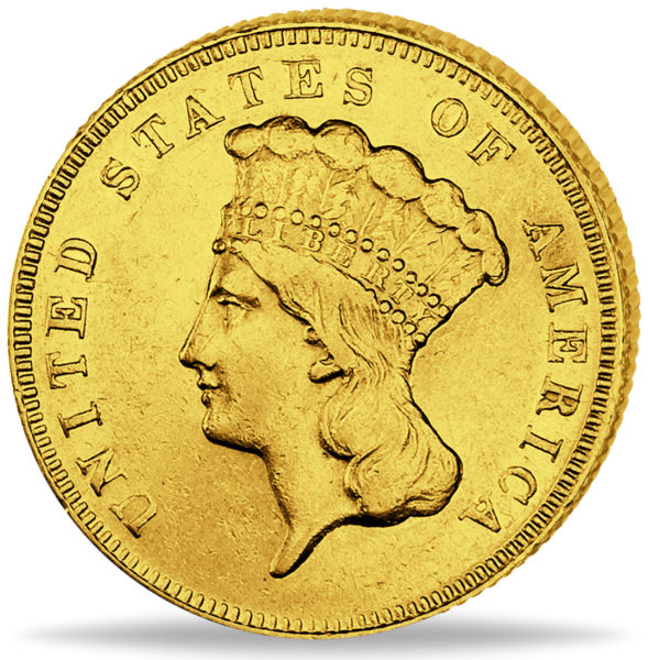 3 Dollar Indian Head - Vorderseite Münze