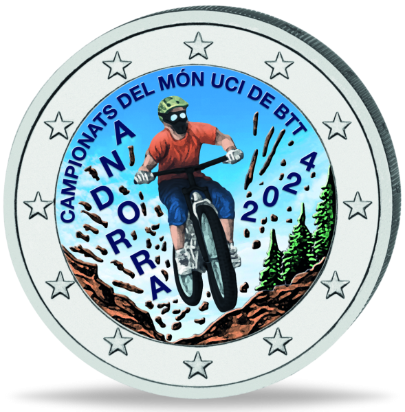 Andorra, 2 Euro Mountainbike-WM, 2024, bfr. mit Farbappl. - Münze Vorderseite