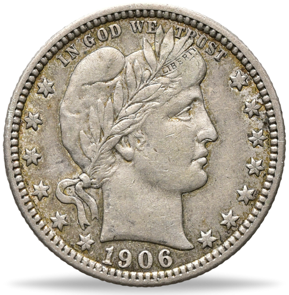 USA, 1/4 Dollar 1906, Barber Quarter Münze Vorderseite