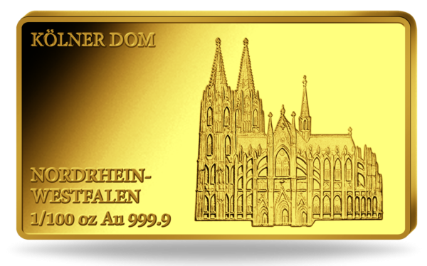 Gold-Barren „Nordrhein Westfalen - Kölner Dom“ - Barren Vorderseite