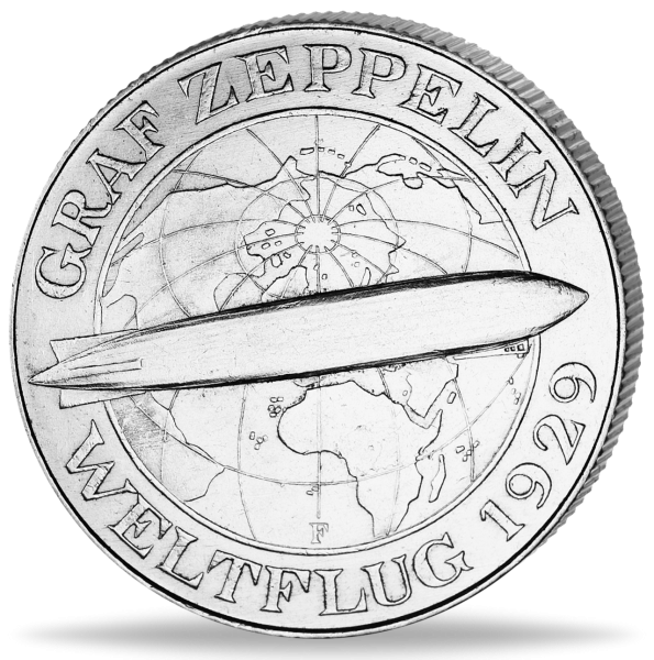 5 Reichsmark „Graf Zeppelin - F“ 1930 - Silber - Münze Vorderseite