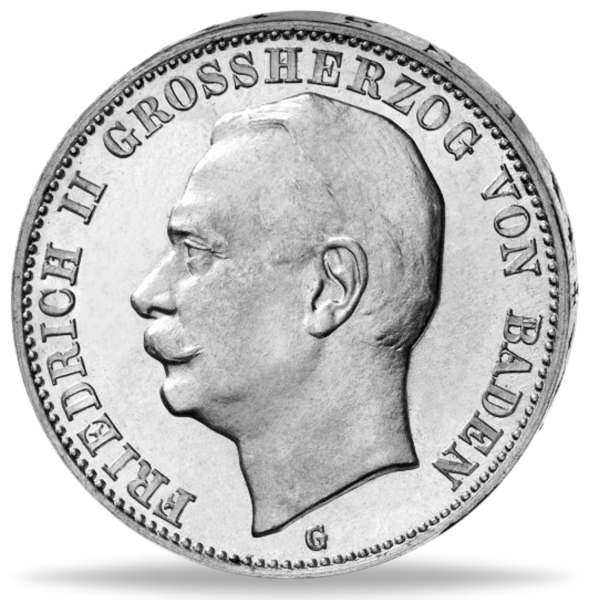 Baden 3 Mark „Großherzog Friedrich II.“ 1908 - Silber - Münze Vorderseite