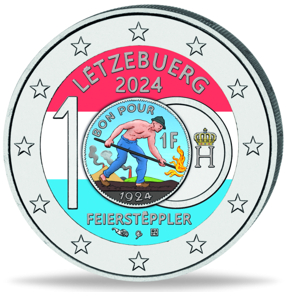 2 Euro 100 Jahre Franc Stahlarbeiter-Motiv, 2024, Farbappl. - Münze Vorderseite