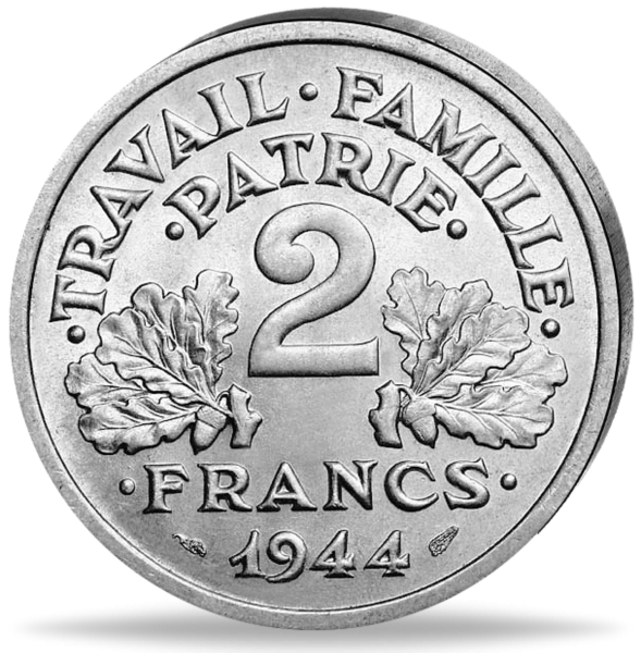 Frankreich, 2 Francs Kursmünze 1944 - Münze Vorderseite