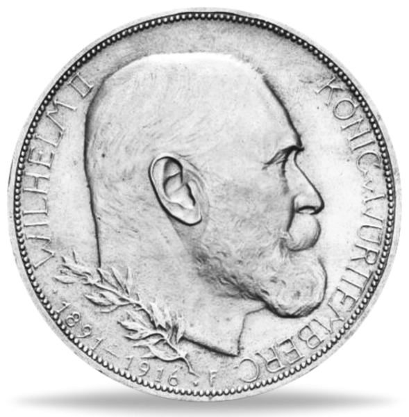 3 Mark Württemberg Wilhelm II. - 25. Regierungsjubiläum - Münze Vorderseite