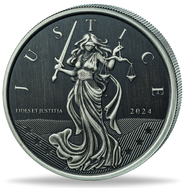 Gibraltar 1 Pfund Lady Justice 1 Unze Silber Antik 2024 - Münze Vorderseite