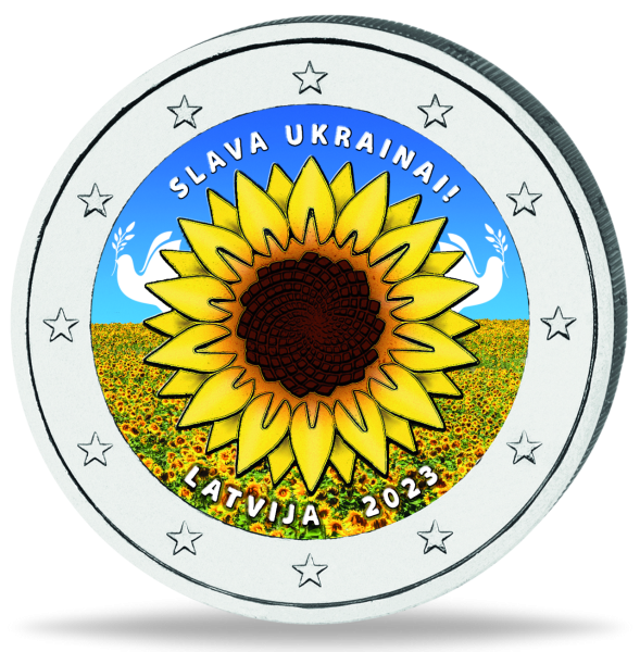 2 Euro Ukraine Sonnenblume Farbe - Münze Vorderseite