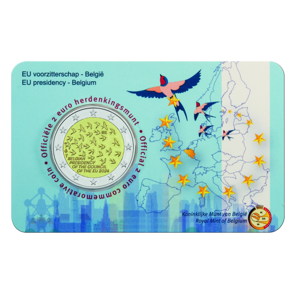 Belgien 2 Euro EU-Ratspräsidentschaft, 2024, in fläm. Coincard - Coincard vorne