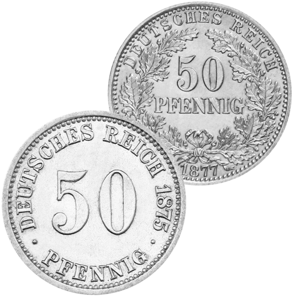 2x 50 Pfennig 1875-1878 große & kleine Ziffer - Satzbild