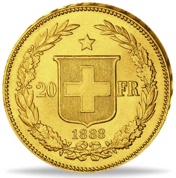 Schweiz, 20 Schweizer Franken 1883 Helvetia - Gold - Münze Rückseite