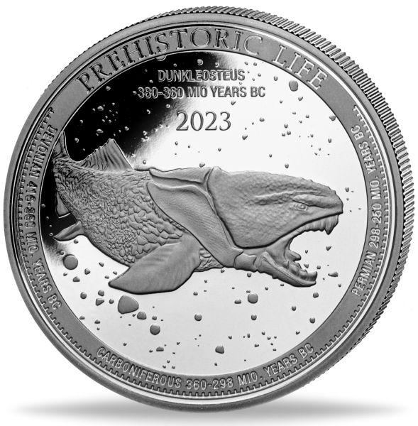 20 Fr Dunkleosteus 1 oz Ag - Münze Vorderseite