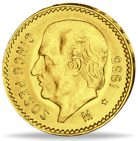 Mexiko, 5 Pesos 1955 Miguel Hidalgo – Gold - Münze Vorderseite