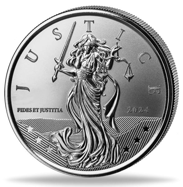 Gibraltar 1 Pfund Lady Justice 1 Unze Silber 2024 - Münze Vorderseite