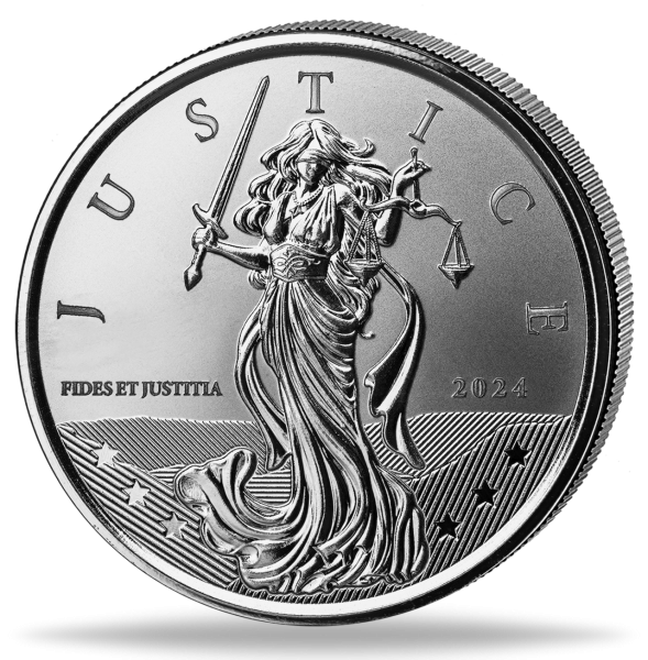 Gibraltar 1 Pfund Lady Justice 1 Unze Silber 2024 - Münze Vorderseite