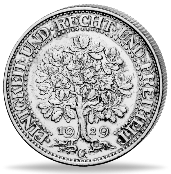 Weimarer Republik, 5 Reichsmark Eichbaum 1929, Prägebuchstabe A (J.331) - Silber