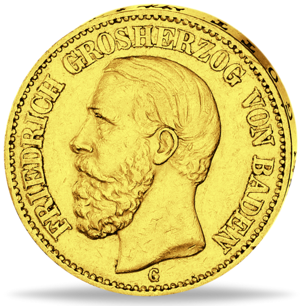 20 Mark 1874, Großherzog Friedrich I. - Vorderseite Münze