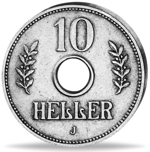 10 Heller Kaiserkrone mit Loch - Vorderseite Münze