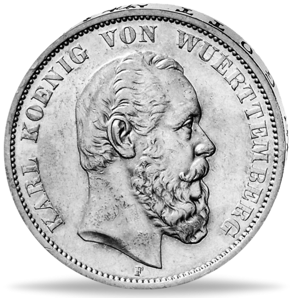 Württemberg 5 Mark „König Karl“ 1888 - Silber - Münze Vorderseite