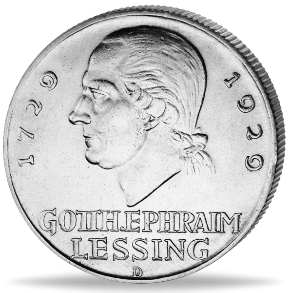 5 Reichsmark „Lessing - D“ 1929 - Silber - Münze Vorderseite