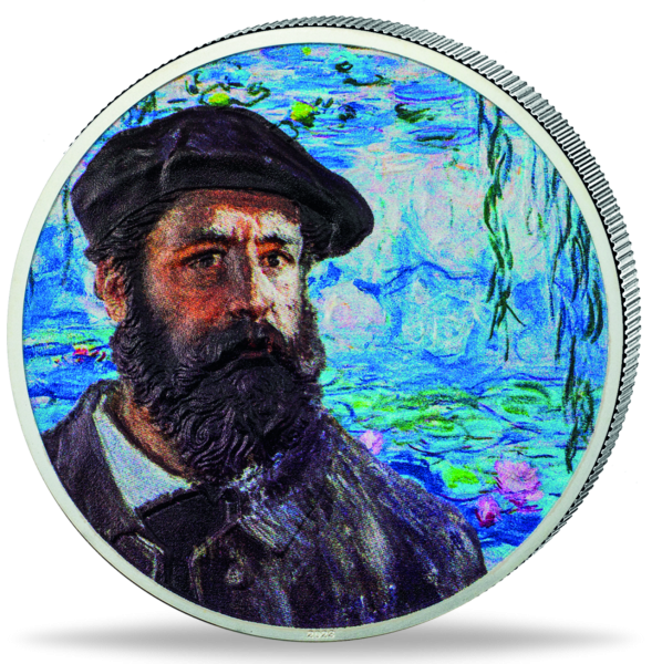 10 Dollar Claude Monet mit Farbapplikation und High Relief, Vorderseite