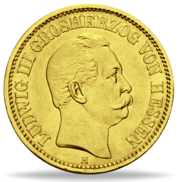 Hessen 20 Mark „Großherzog Ludwig III.“ 1872 - Gold - Münze Vorderseite