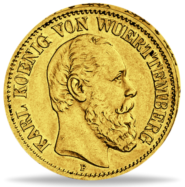 Königreich Württemberg, 10 Mark 1890 König Karl (J.294) - Münze Vorderseite