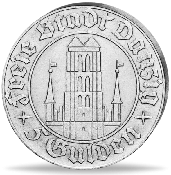 Danzig, 5 Gulden Marienkirche 1932 - TOP-Erhaltung - Münze Vorderseite