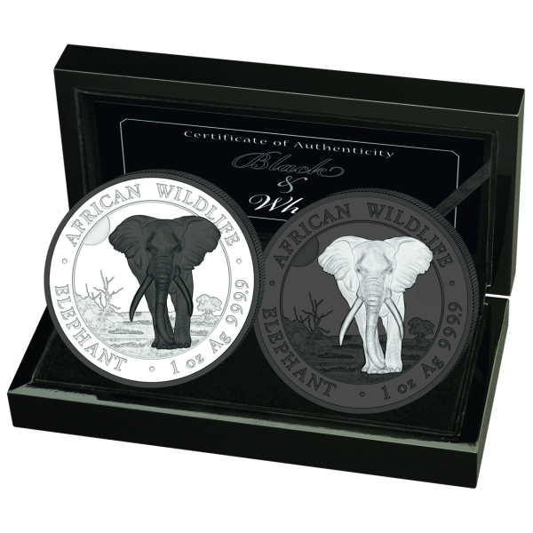 2x 100 Shilling Elefant 2025, Black & White - Satzbild in Kassette