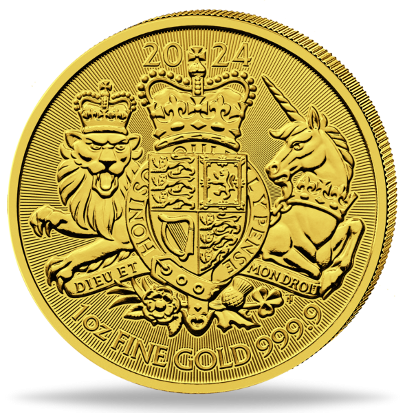 100 Pfund Royal Arms 1 Unze Gold 2024 Vorderseite