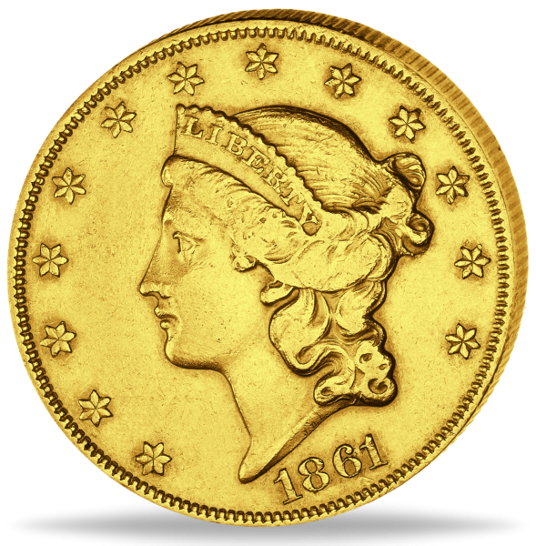 USA, 20 $ 1861 „Liberty Head“, 1. Bürgerkriegsjahr, Gold - Münze Vorderseite