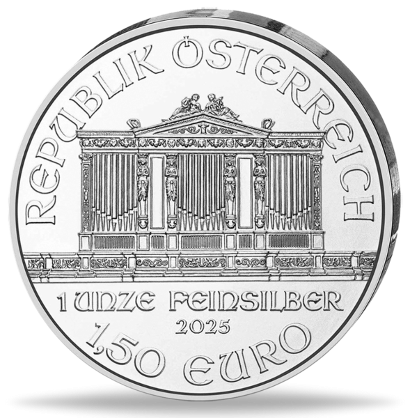 Österreich 1,5 Euro Philharmoniker 1 Unze Silber 2025 - Münze Vorderseite