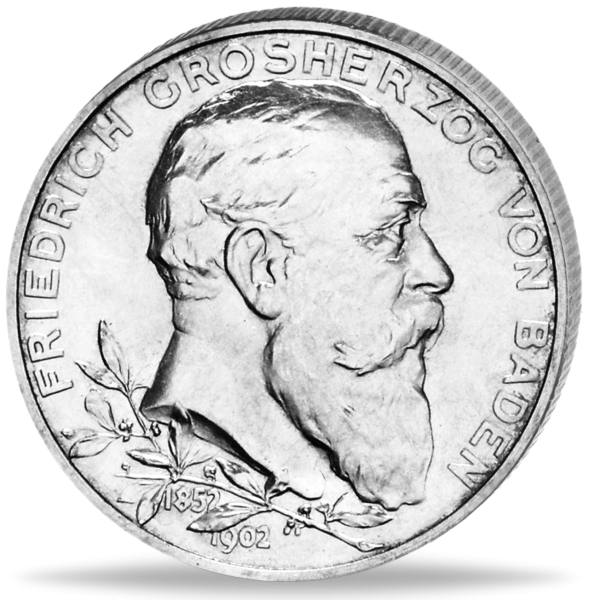 Baden 2 Mark „50. Regierungsjubiläum“ 1902 - Silber - Münze Vorderseite